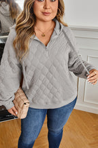 Gray Quilted Quarter Zip Plus Size Hoodie