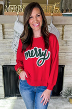 Fiery Red Merry Script Holiday Christmas Graphic Sweatshirt