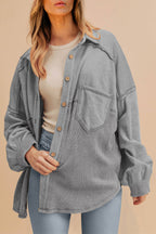 Medium Grey Waffle Knit Patchwork Exposed Seam Loose Shacket