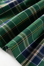 Green Plus Size Plaid Long Sleeve Notched Neck Shift Mini Dress