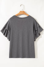 Dark Grey Double Ruffled Short Sleeve Plus Size Top