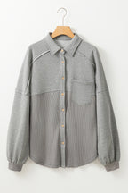 Medium Grey Waffle Knit Patchwork Exposed Seam Loose Shacket