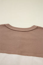 Jet Stream Color Block Waffled Patchwork Loose Henley Top