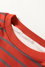 Orange Stripe Contrast Sleeve Patchwork Drop Shoulder Long Sleeve Sweatshirt