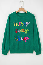 Dark Green merry little thing Corded Letter Graphic Ribbed Loose Sweatshirt