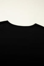 Black Floral Mesh Patchwork Loose V Neck Plus Size T Shirt