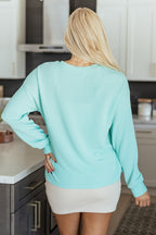 Iceland Blue 3D Ribbed Texture Contrast Patched Pocket Long Sleeve Top