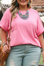 Bonbon Corded Patchwork Pocketed Plus Size T Shirt