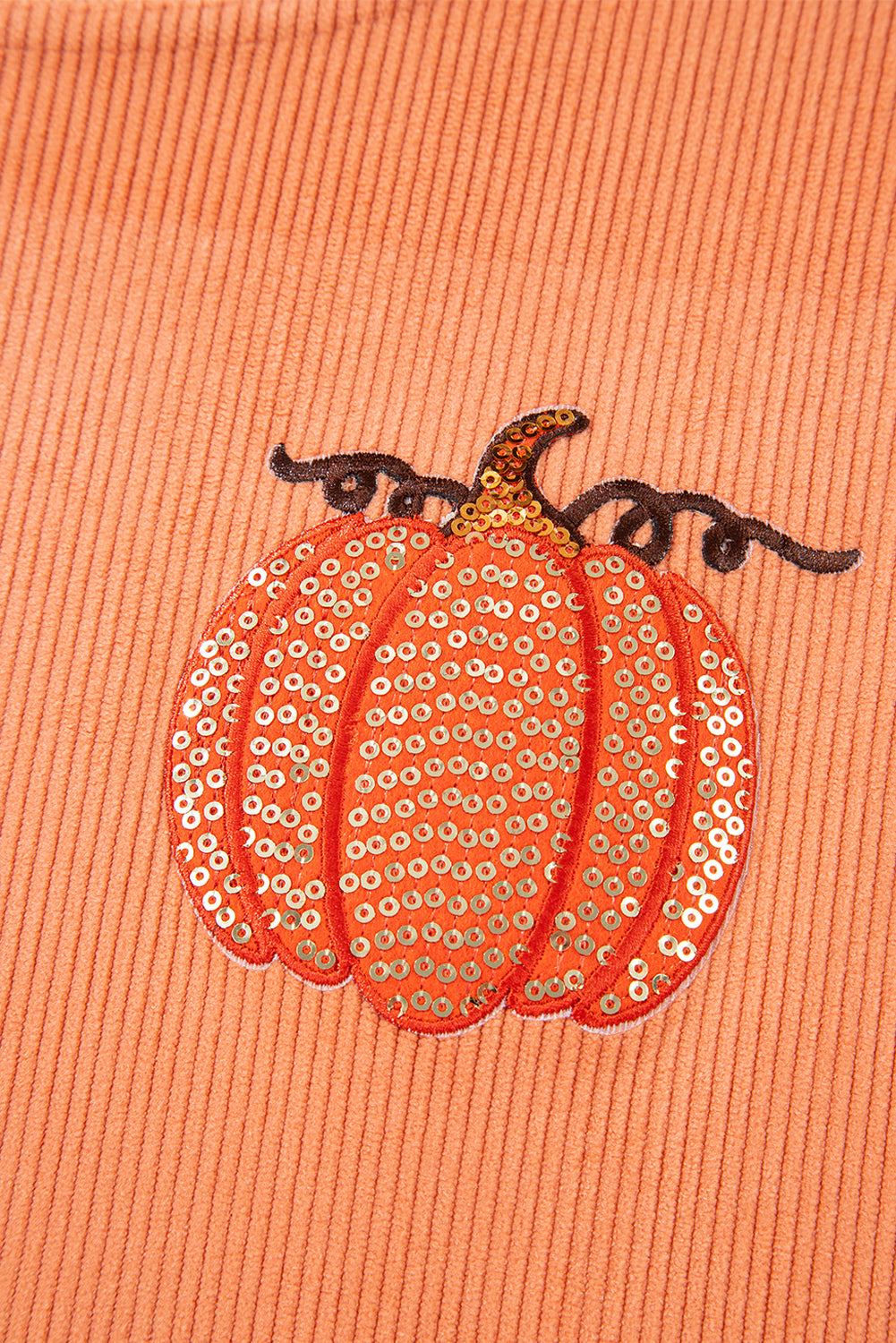 Orange Sequin Pumpkin Patched Twisted Rib Baggy Sweatshirt