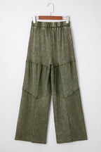 Vineyard Green Mineral Wash Tiered Wide Leg Patchwork Drawstring Pants