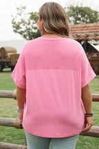 Bonbon Corded Patchwork Pocketed Plus Size T Shirt