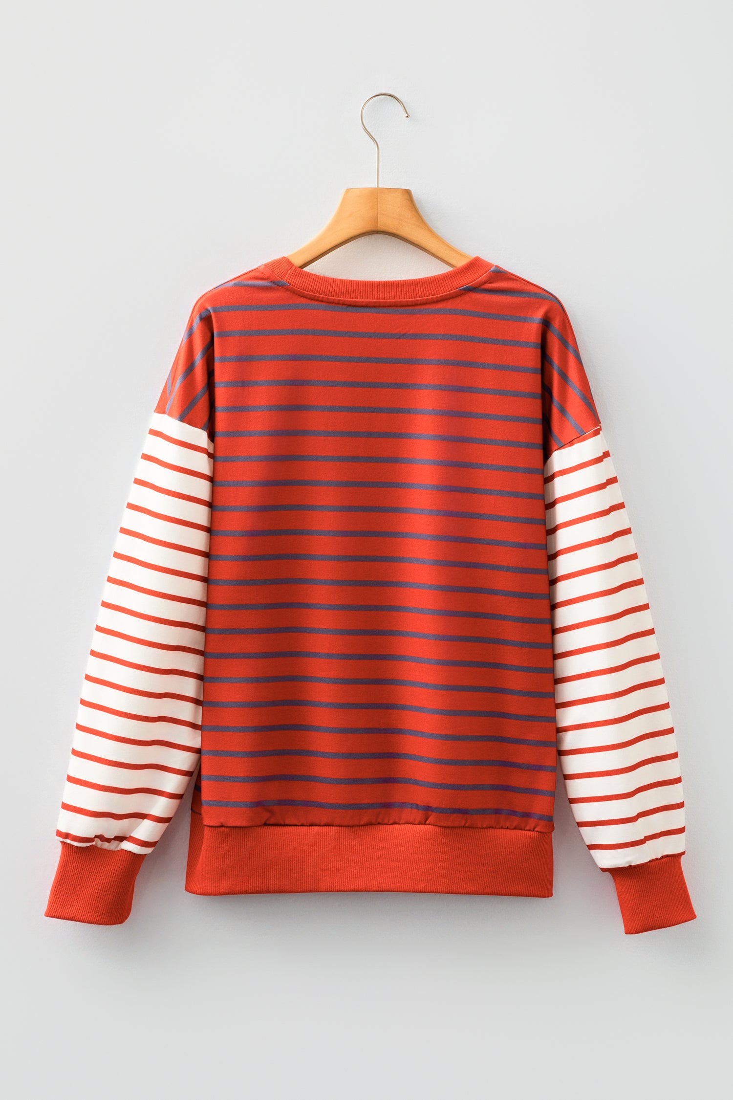 Orange Stripe Contrast Sleeve Patchwork Drop Shoulder Long Sleeve Sweatshirt