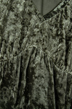 Jungle Green Plus Size Velvet Babydoll Mini Dress with Puff Sleeve