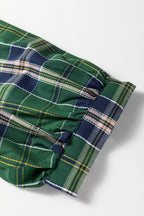 Green Plus Size Plaid Long Sleeve Notched Neck Shift Mini Dress