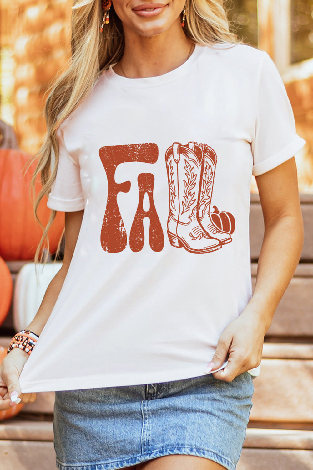 White FALL Boots Cracking Graphic T Shirt