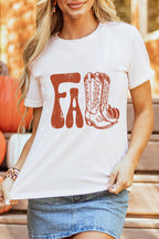 White FALL Boots Cracking Graphic T Shirt