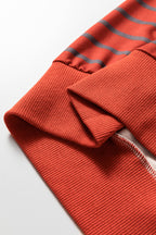 Orange Stripe Contrast Sleeve Patchwork Drop Shoulder Long Sleeve Sweatshirt