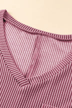 Rose Pink Textured V-Neck Dropped Shoulder Plus T-Shirt