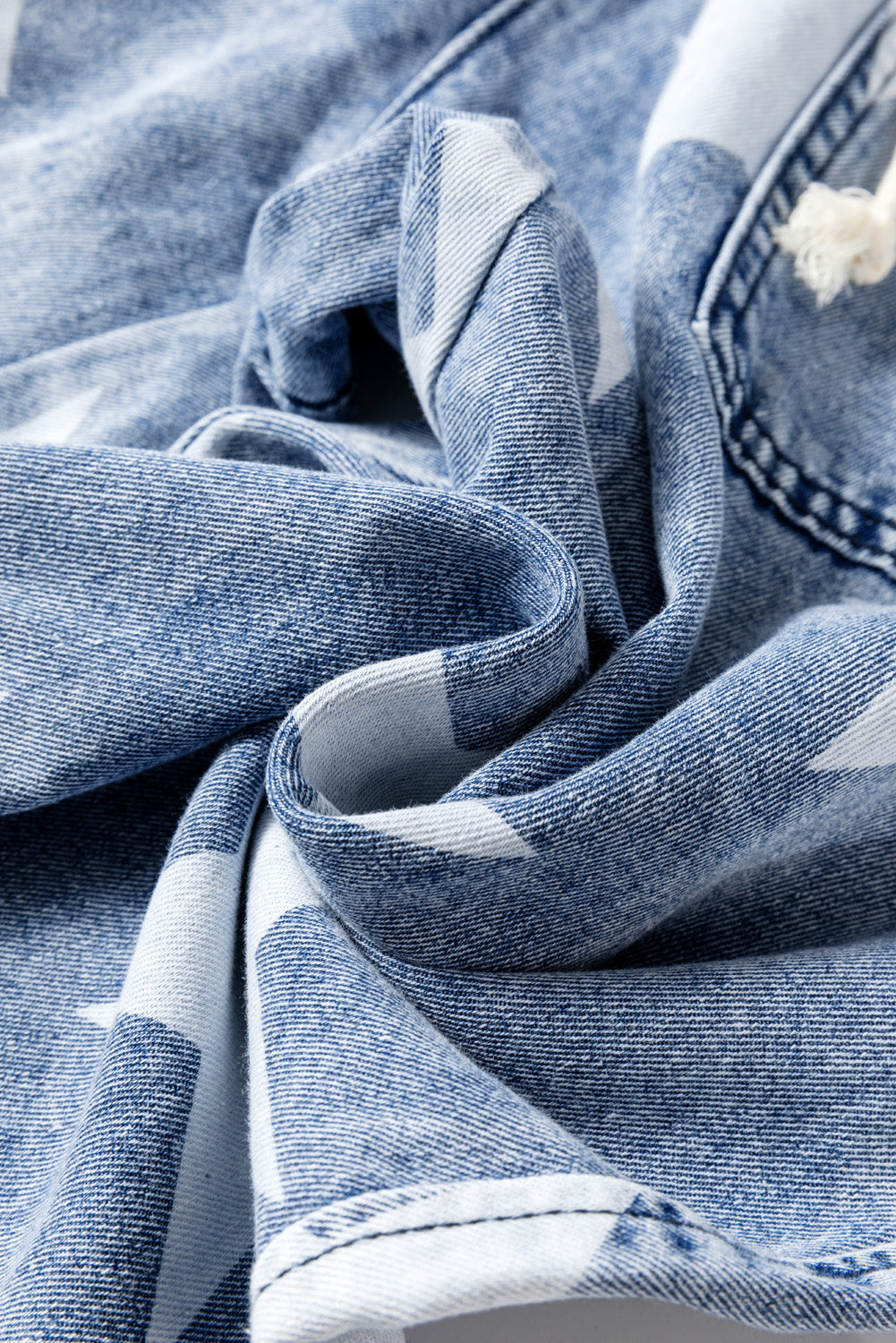 Light Blue Star Print Light Wash Drawstring Elastic Waistband Wide Leg Jeans