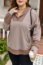 Goat Waffle Contrast Patchwork Plus Size Pocketed Hoodie