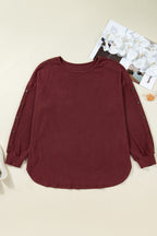 Wild Ginger Plus Size Ribbed Button Decor Long Sleeve Loose Top