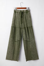 Vineyard Green Mineral Wash Tiered Wide Leg Patchwork Drawstring Pants