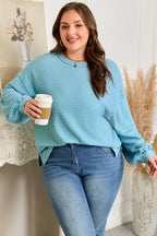 Light Blue Textured Drop Shoulder Plus Size Knit Top
