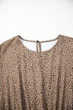 Brown Plus Size Leopard Print Frill Trim Short Sleeve Flared Dress