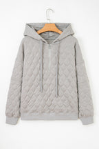 Gray Quilted Quarter Zip Plus Size Hoodie