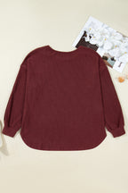 Wild Ginger Plus Size Ribbed Button Decor Long Sleeve Loose Top