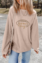 Apricot Rugby Game Day Embroidered Corduroy Sweatshirt