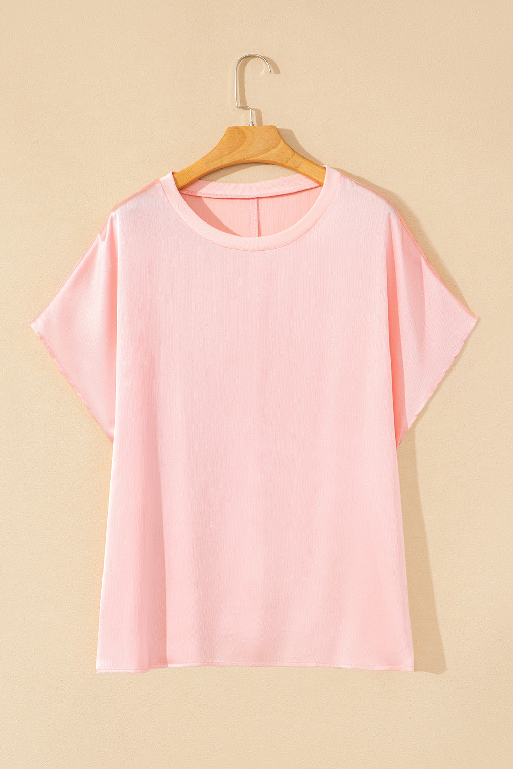 Pink Metallic Gloss Short Batwing Sleeve Plus Size Top