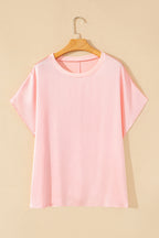 Pink Metallic Gloss Short Batwing Sleeve Plus Size Top