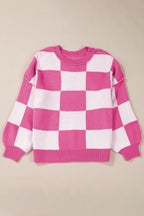 Rose Checkered Bishop Sleeve Sweater