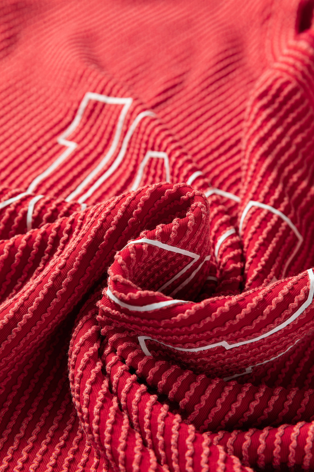 Racing Red Twisted Rib Outlined Merry Letter Graphic Loose Long Sleeve Top