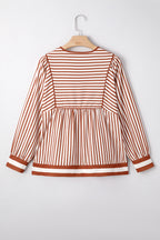 Brown Stripe Babydoll Long Sleeve Blouse