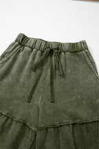 Vineyard Green Mineral Wash Tiered Wide Leg Patchwork Drawstring Pants