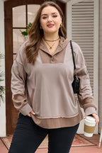 Goat Waffle Contrast Patchwork Plus Size Pocketed Hoodie