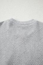 Medium Grey Trendy Textured Half Zip Loose Sweatshirt