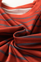 Orange Stripe Contrast Sleeve Patchwork Drop Shoulder Long Sleeve Sweatshirt