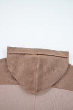 Goat Waffle Contrast Patchwork Plus Size Pocketed Hoodie