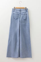 Beau Blue High Waist Button Zip Fly Bell Bottom Jeans