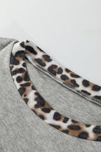 Gray Color Block Leopard Patchwork Dolman Sleeve High Low Baggy Sweatshirt