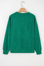 Dark Green merry little thing Corded Letter Graphic Ribbed Loose Sweatshirt