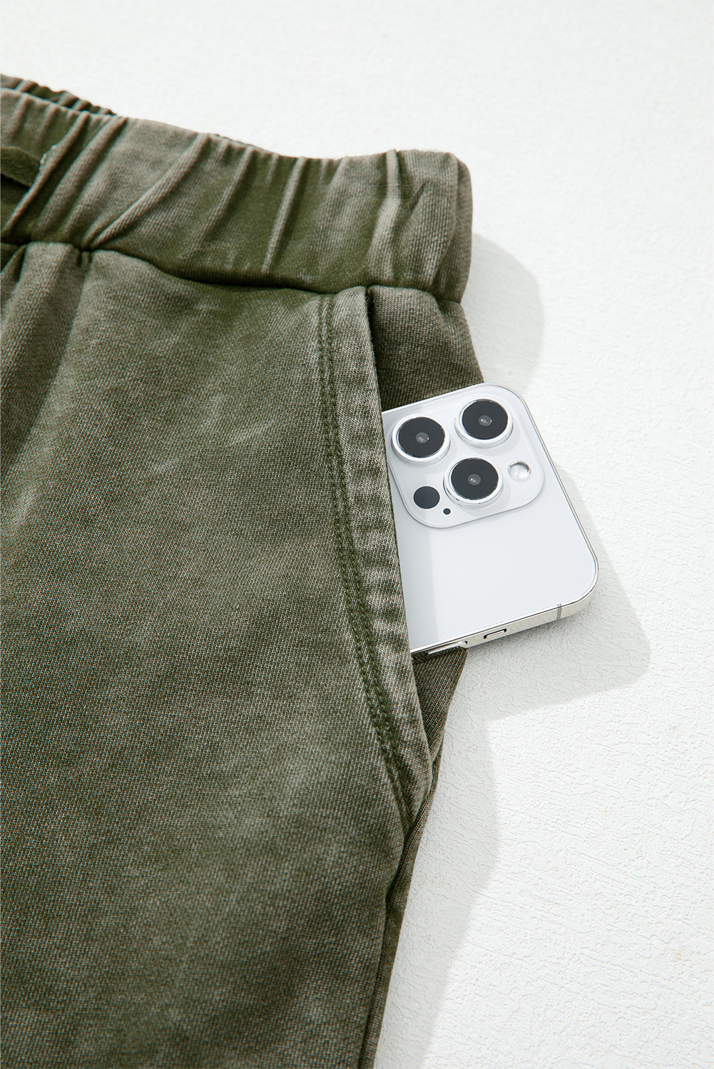 Vineyard Green Mineral Wash Tiered Wide Leg Patchwork Drawstring Pants