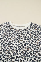 Khaki Plus Size Leopard Loose Pullover Casual Shorts 2pcs Outfit