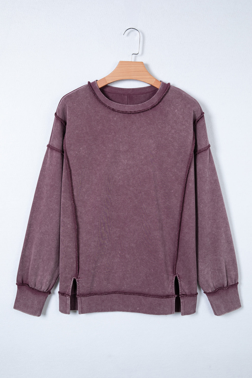 Red Sandalwood Mineral Wash Exposed Seam Side Slit Sweatshirt