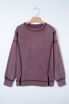 Red Sandalwood Mineral Wash Exposed Seam Side Slit Sweatshirt