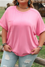 Bonbon Corded Patchwork Pocketed Plus Size T Shirt