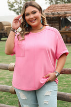 Bonbon Corded Patchwork Pocketed Plus Size T Shirt